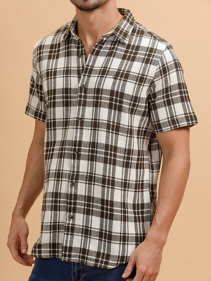 Textured Checks Regular Fit Shirt | Olive