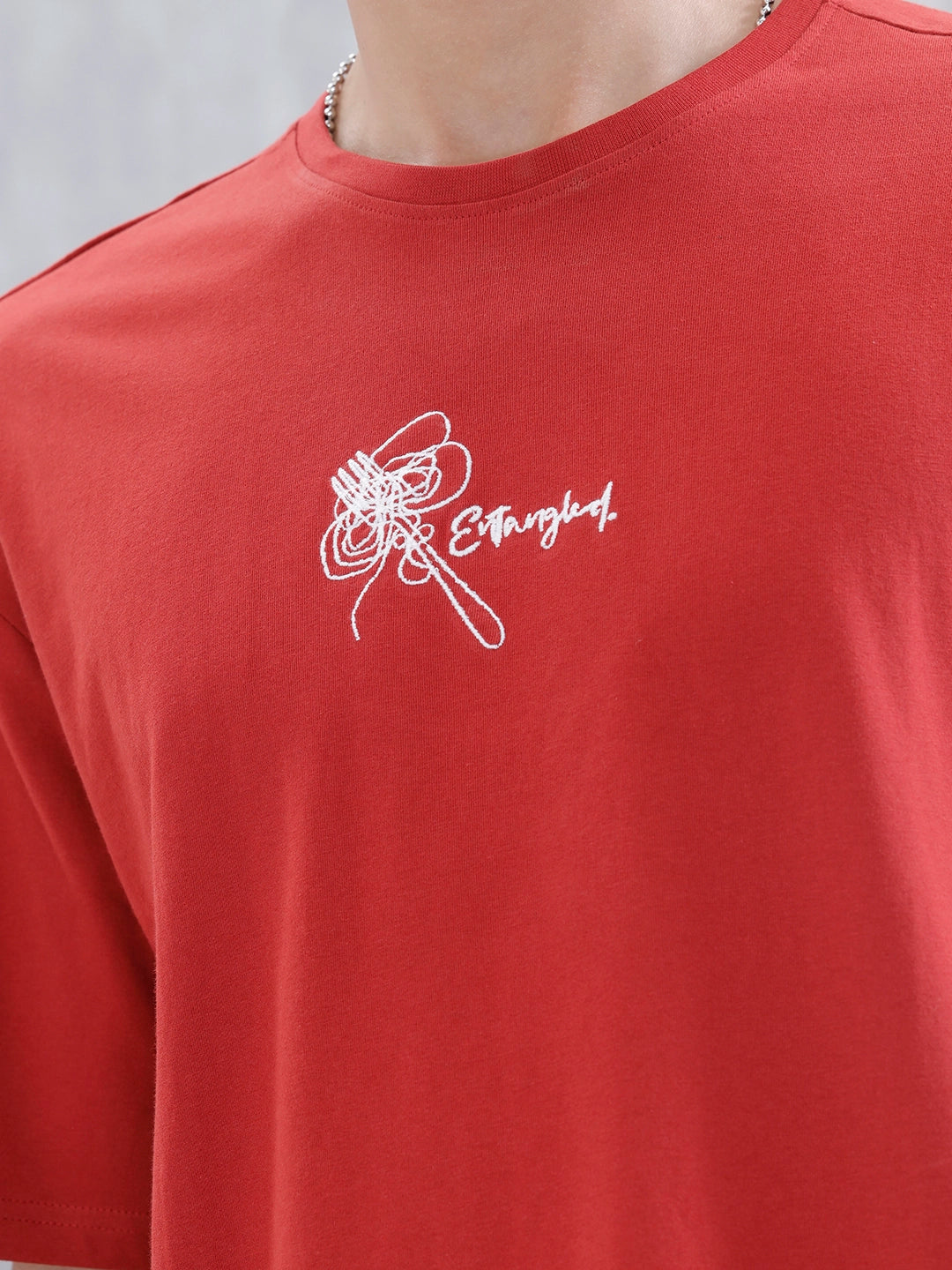 Men's Casual Emboridered Oversized Fit T-Shirt | Red