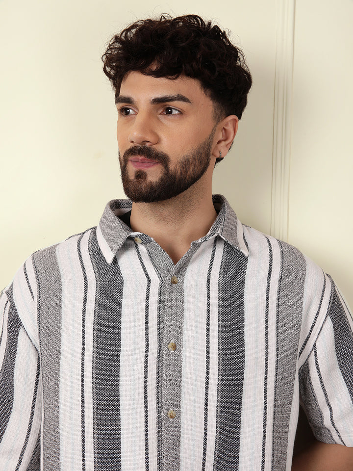 Textured Stripes Comfort Fit Shirt | White