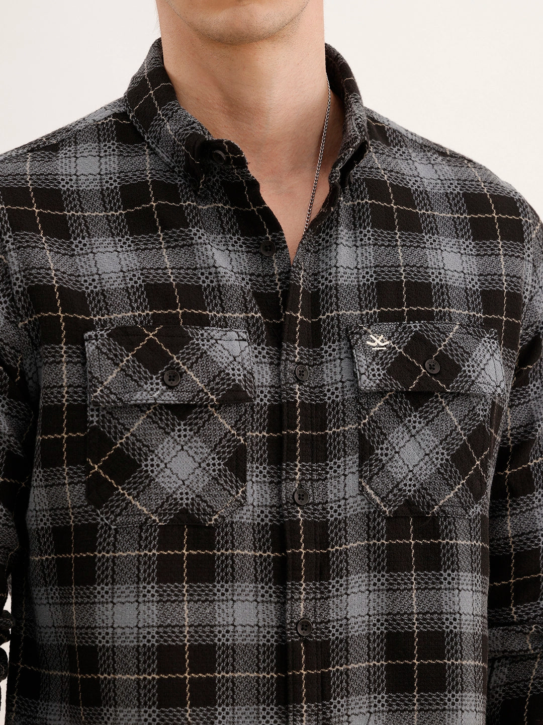 Textured Regular Fit Double Pocket Shirt | Black