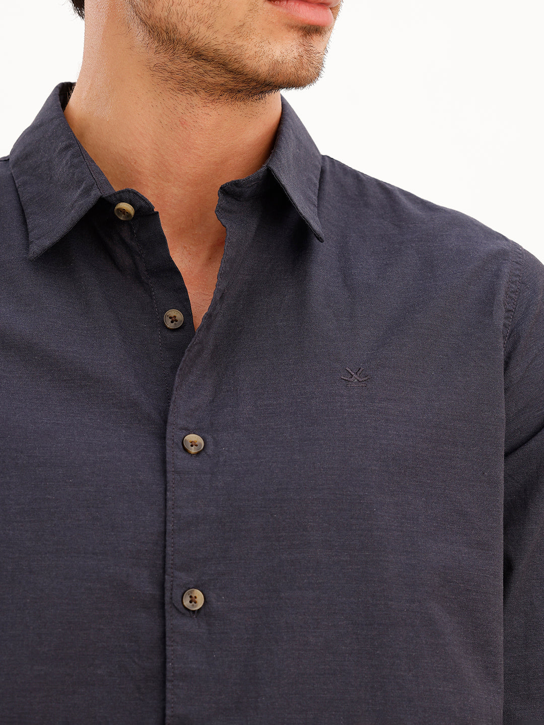 Melange Regular Fit Full Sleeve Shirt | Black