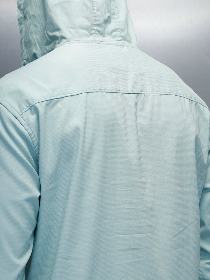 Men's Casual Regualr Fit Hooded Shirt With Patch Pocket | Green