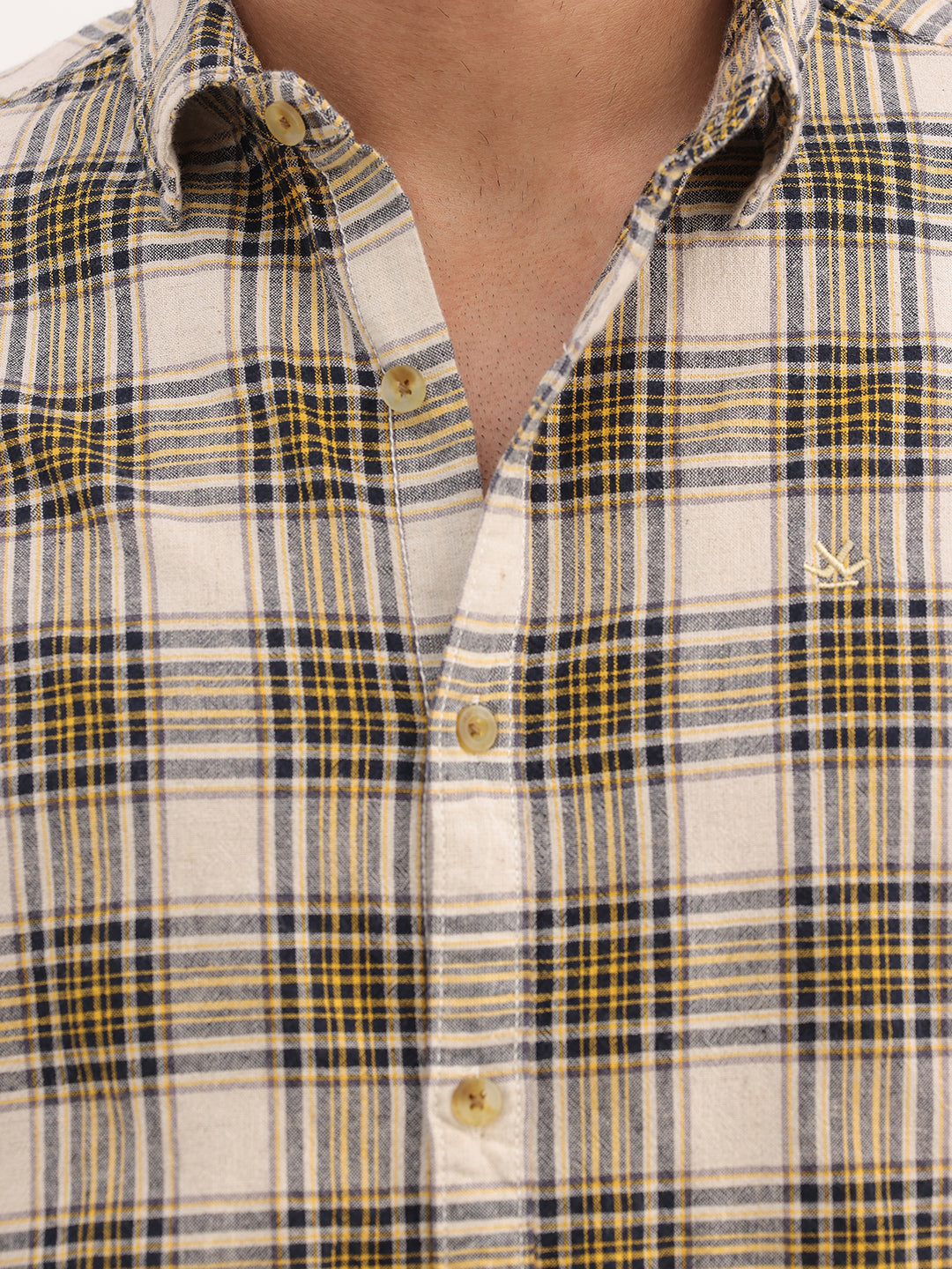Comfort Fit Checkered Full Sleeve Shirt | Yellow
