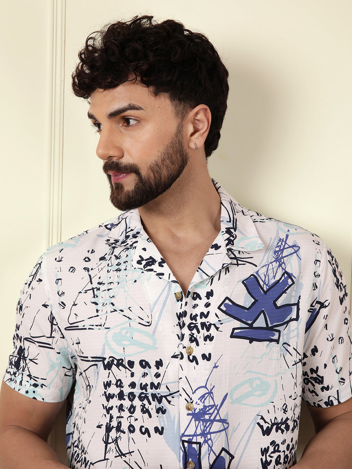 Textured Light Weight AOP Shirt  | Off White