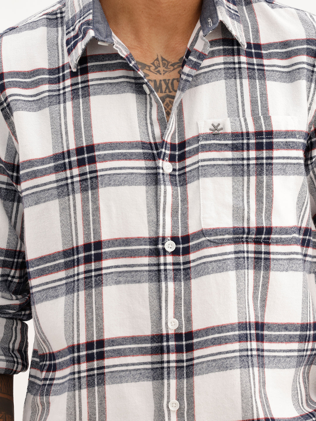 Slim Fit Checkered Full Sleeve Shirt | White