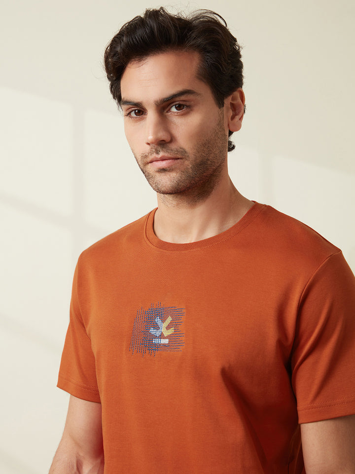 Embroidered Slim Fit T-Shirt | Rust