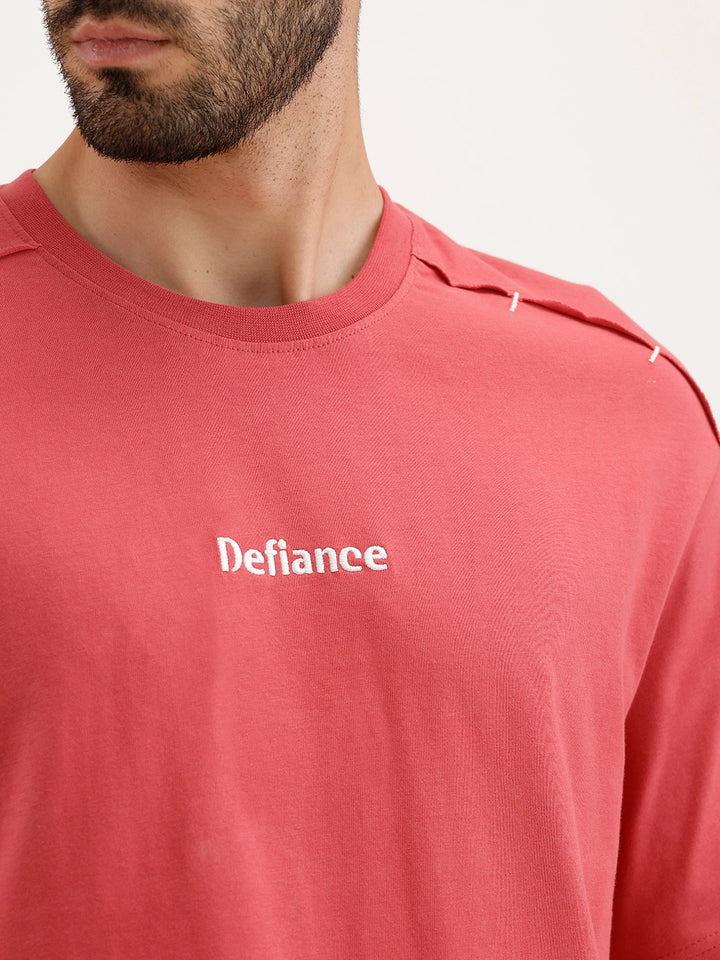 Oversized Fit Embroidered T-shirt | Red