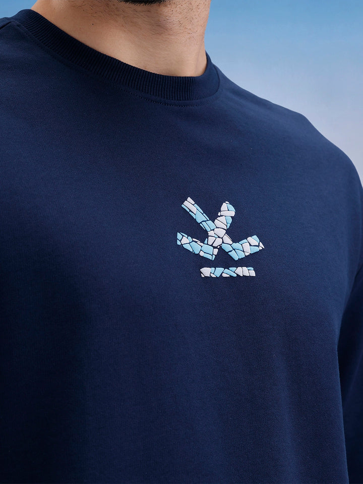 Oversized Fit Puffer Back Printed T-Shirt | Navy Blue