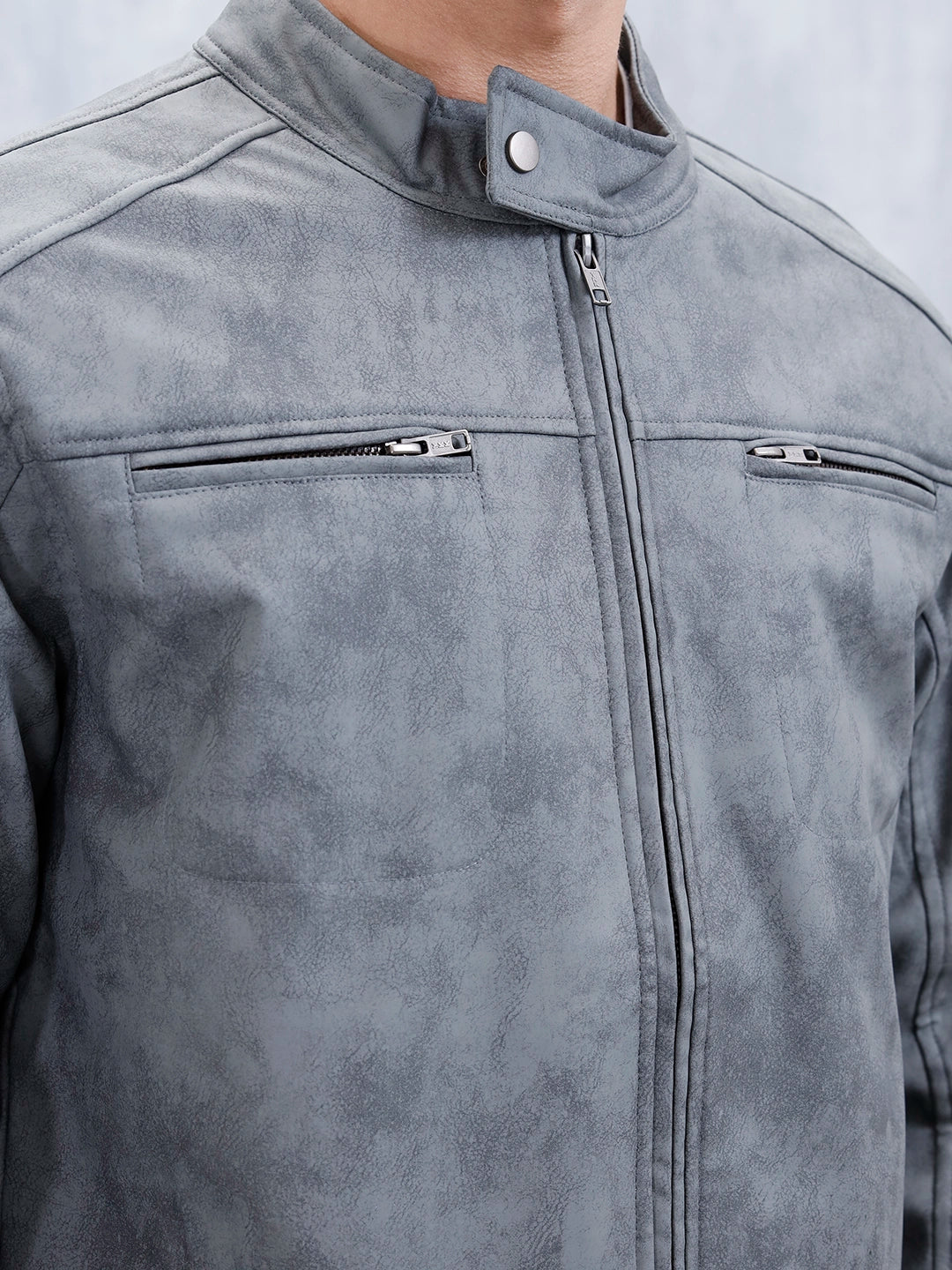 Men's Casual Slim Fit Biker Jacket | Grey
