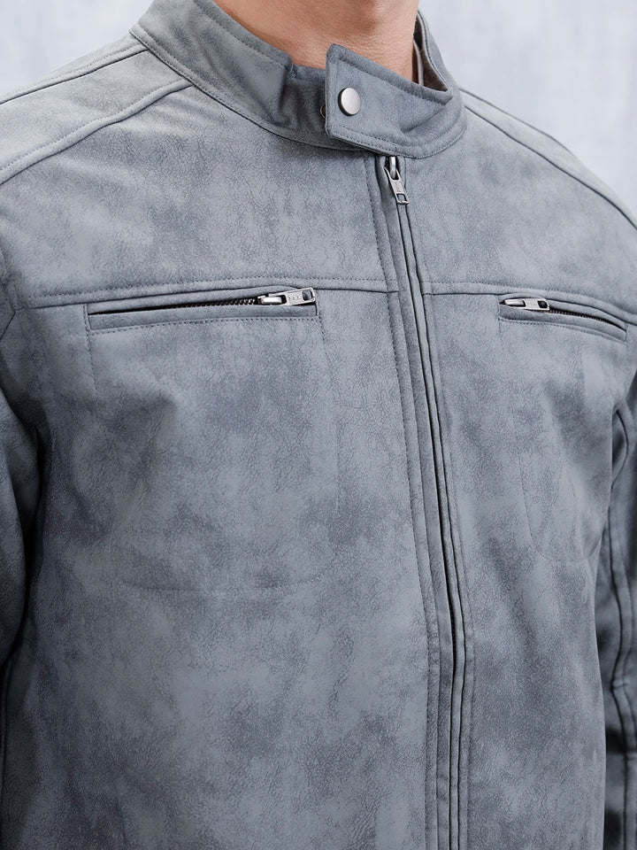 Men's Casual Slim Fit Biker Jacket | Grey