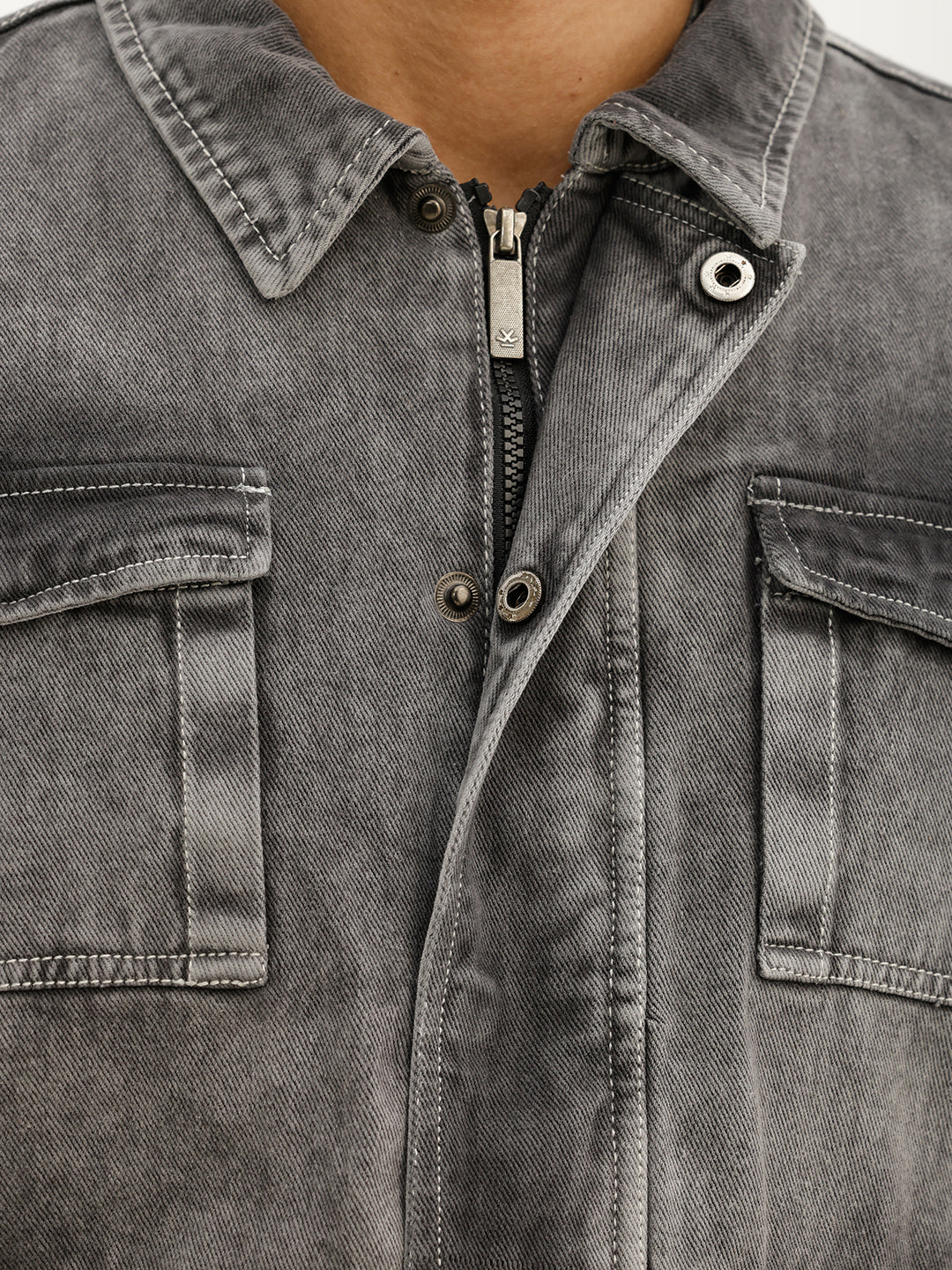 Slim Fit Douible Pocket Denim Jacket | Grey