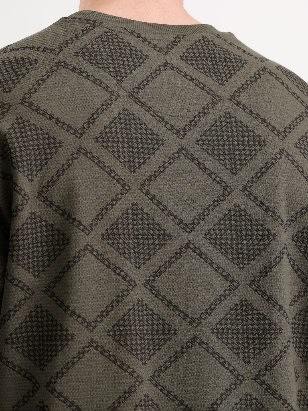 Oversized Popcorn Textured AOP T-Shirt | Olive
