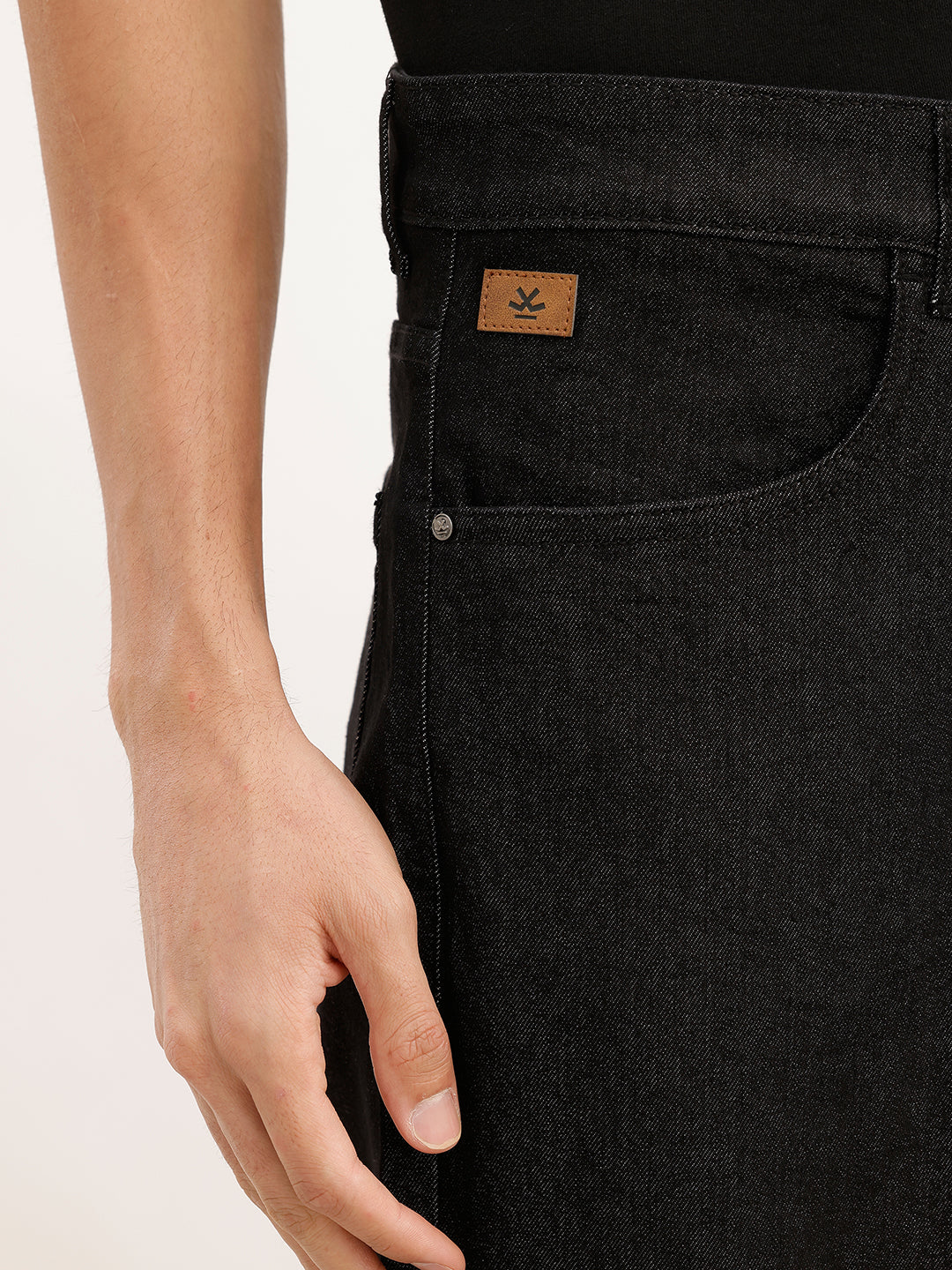 Solid Relaxed Mid Rise Denim Jeans | Black | WQJN2479M
