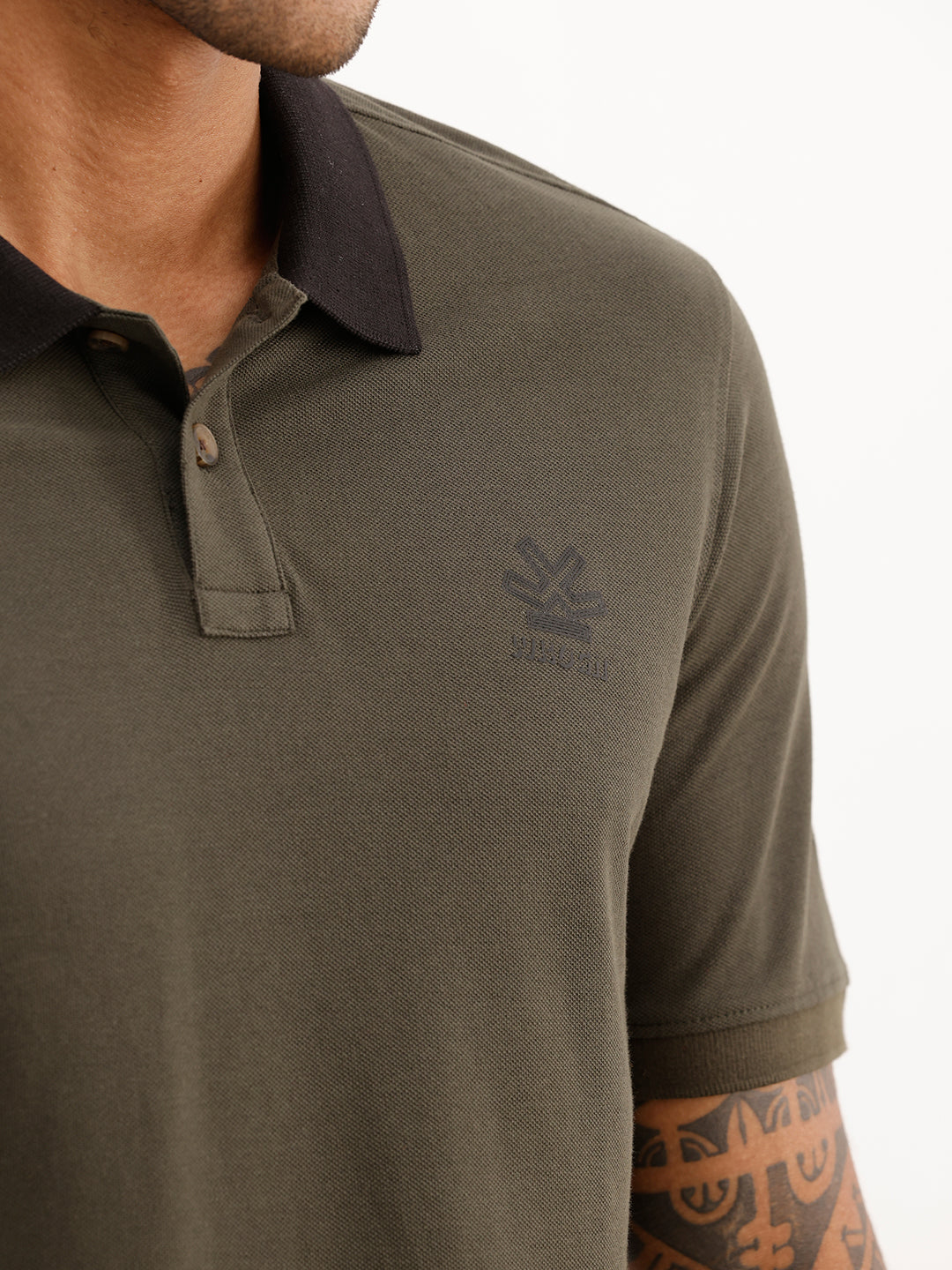 Slim Fit Contrast Collar Polo T-Shirt | Olive