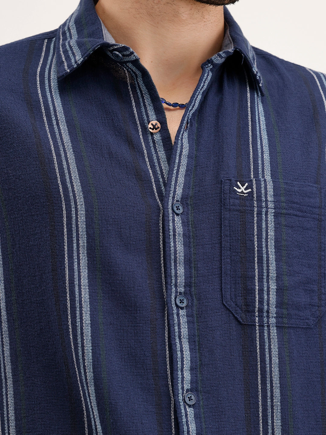 Men's Casual Striped Regular Fit Shirt  | Navy Blue
