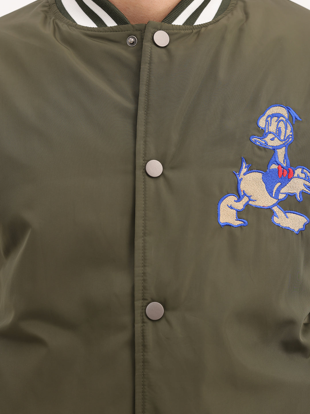 Relaxed Fit Embroidered Bomber Jacket | Green