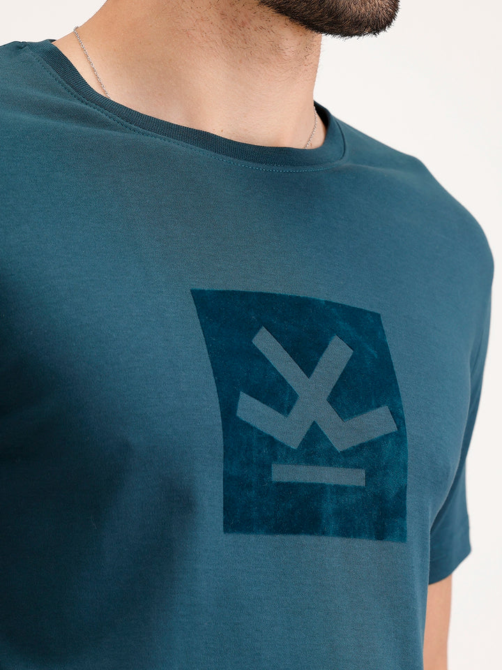 Slim Fit Flock Printed T-Shirt | Teal