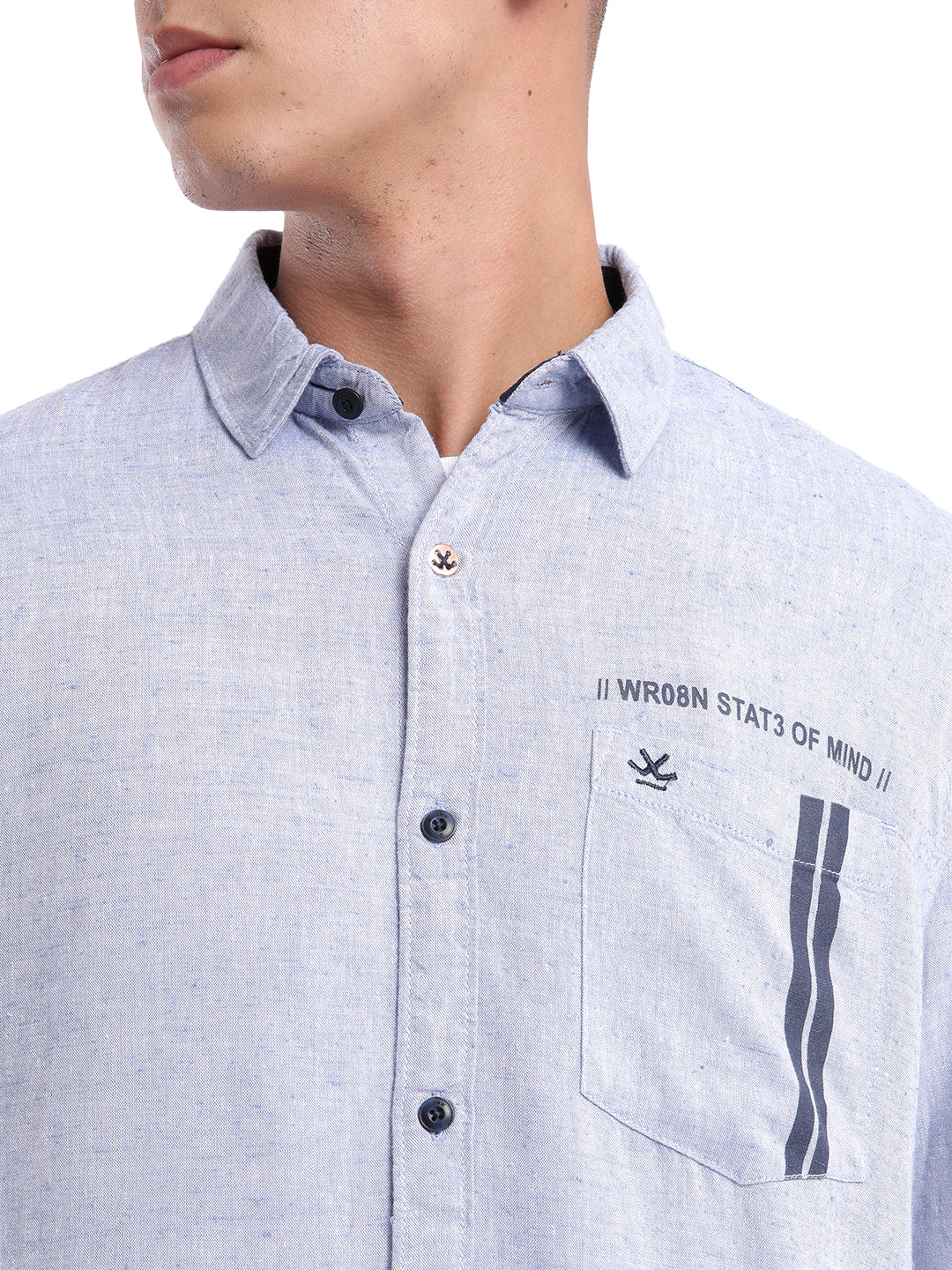 Classic Blue Pocket Printed Shirt