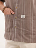 Oversized Fit Striped Double Pocket Shirt  | Brown