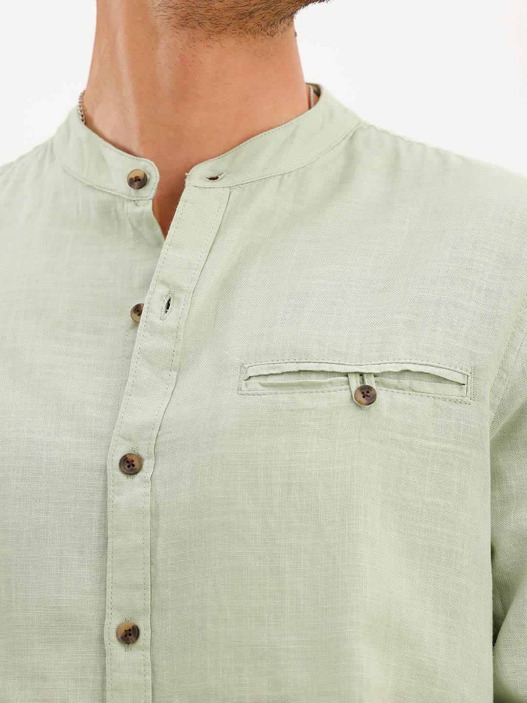 Solid Slim Fit Mandrin Collar Shirt | Grey