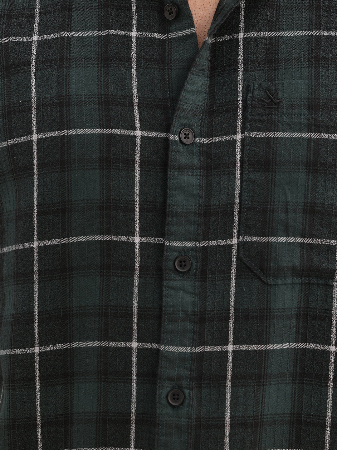 Slim Fit Checkered Full Sleeve Shirt | Dark Green