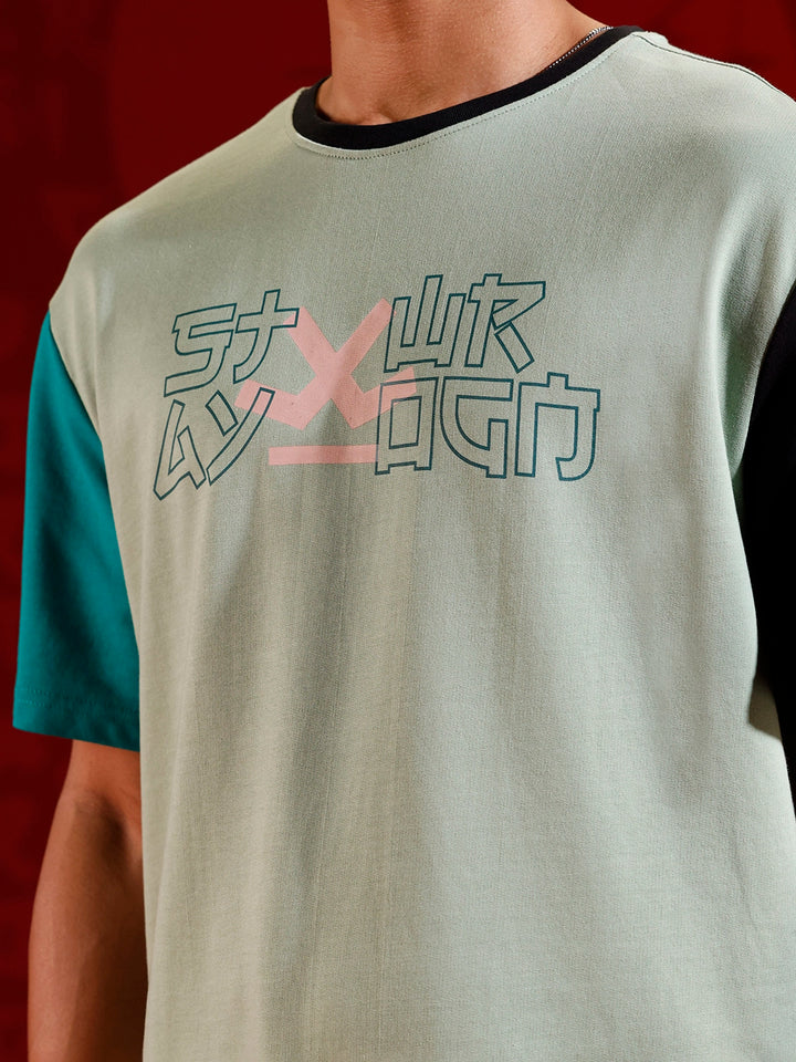 Color-block graphic oversized T-shirt | Green