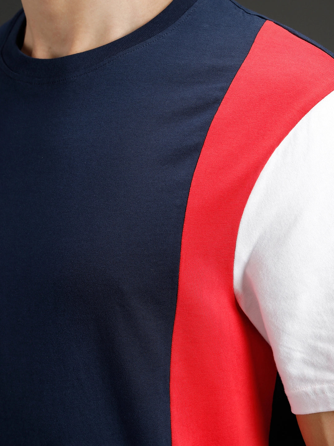 Colorblocked Regular Fit Tee for Men | Navy Blue