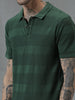 Striped Green Flat Knit Polo T-Shirt