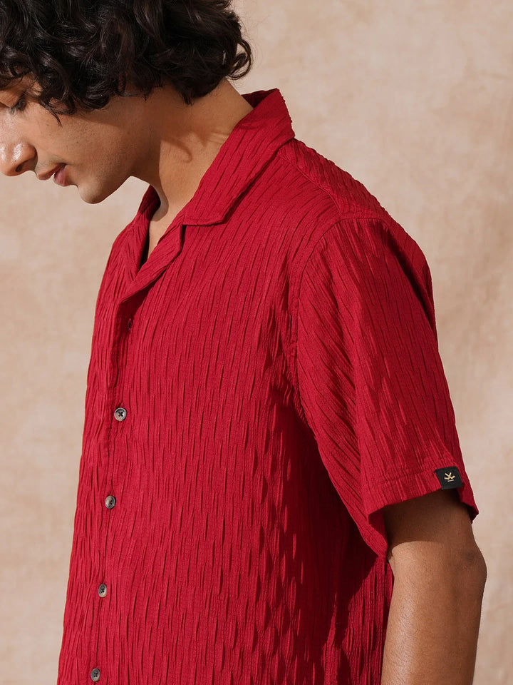 Textured Resort Collar Shirt | Red