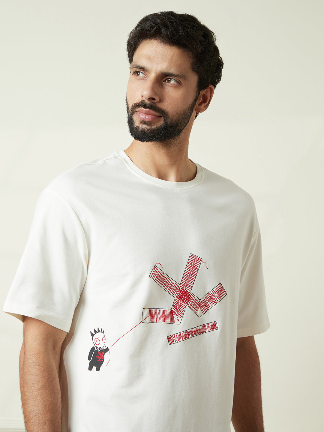 Monster Placement Printed T-Shirt in Off White