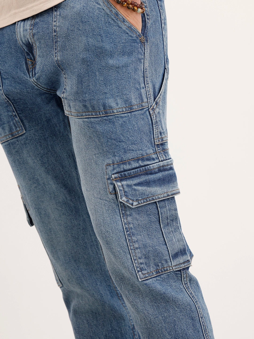 Relaxed Fit Cargo Denim Jeans | Blue