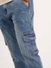 Relaxed Fit Cargo Denim Jeans | Blue