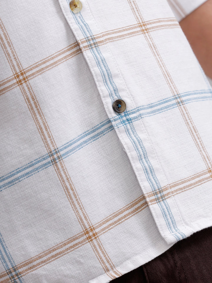Textured Notebook Check Shirt In Slim Fit | White