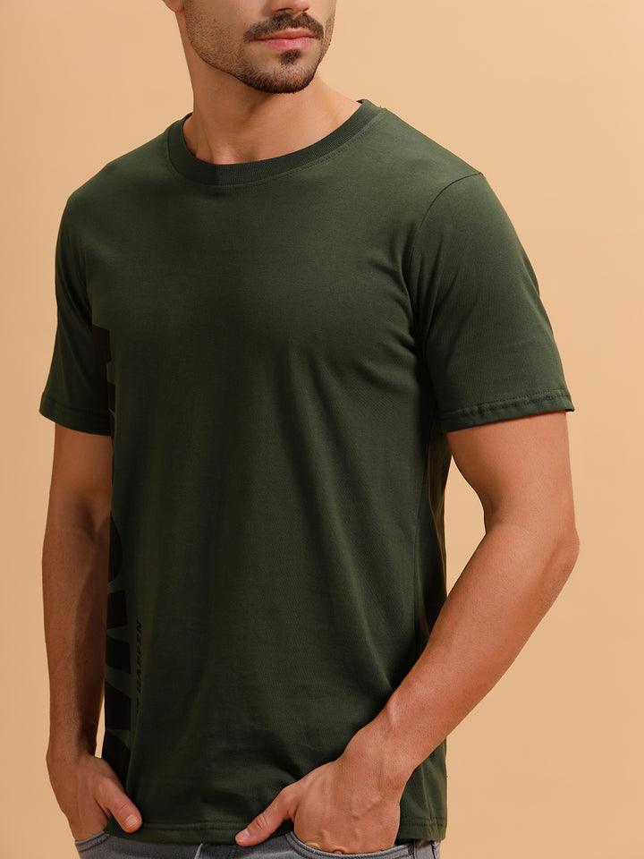 Vertical Typography Printed T-Shirt | Olive