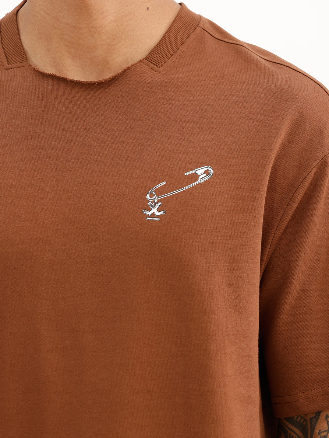Oversized Placement Printed T-Shirt | Brown