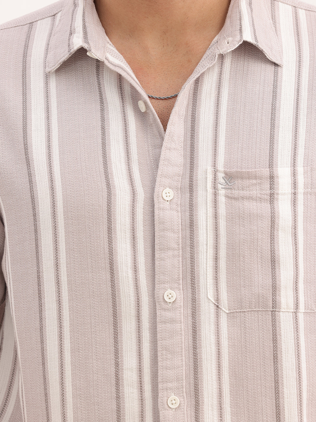Slim Fit Textured Stripe Shirt | Light Brown