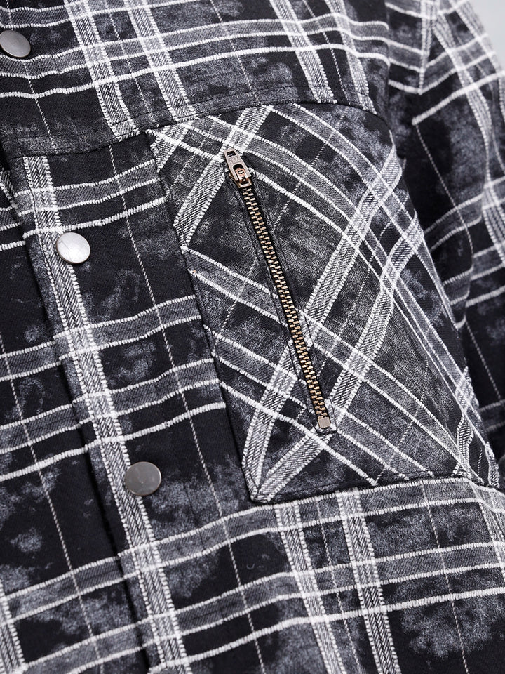 Wash Printed Overshirt With Chenille Yarn Check | Black