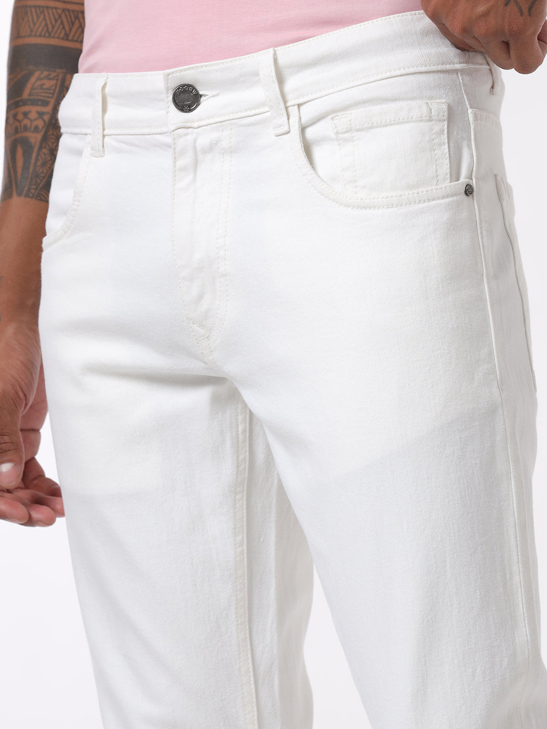 White Tapered Slim Fit Jeans