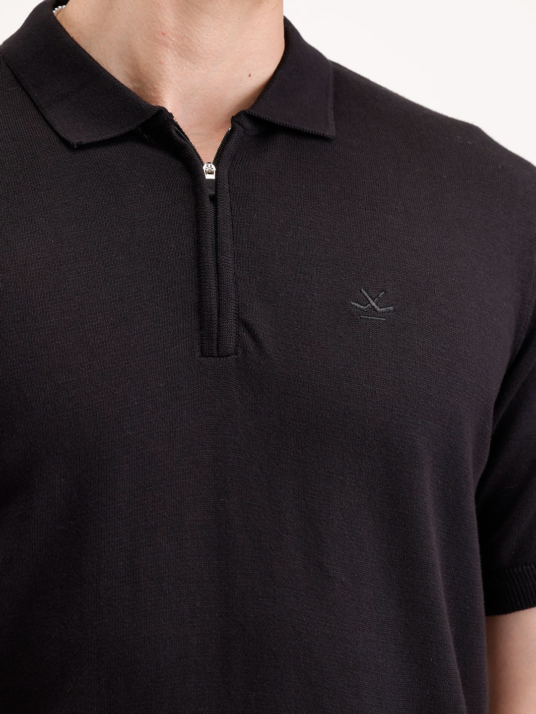 Slim Fit Flat Knit Polo T-Shirt | Black