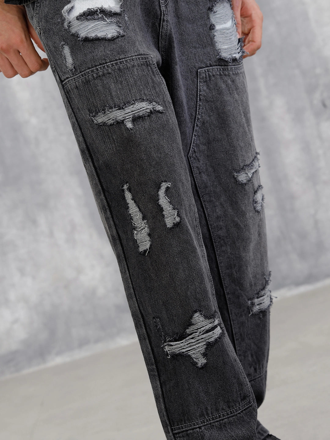 Distressed Carpenter Loose Fit Jeans Charcoal