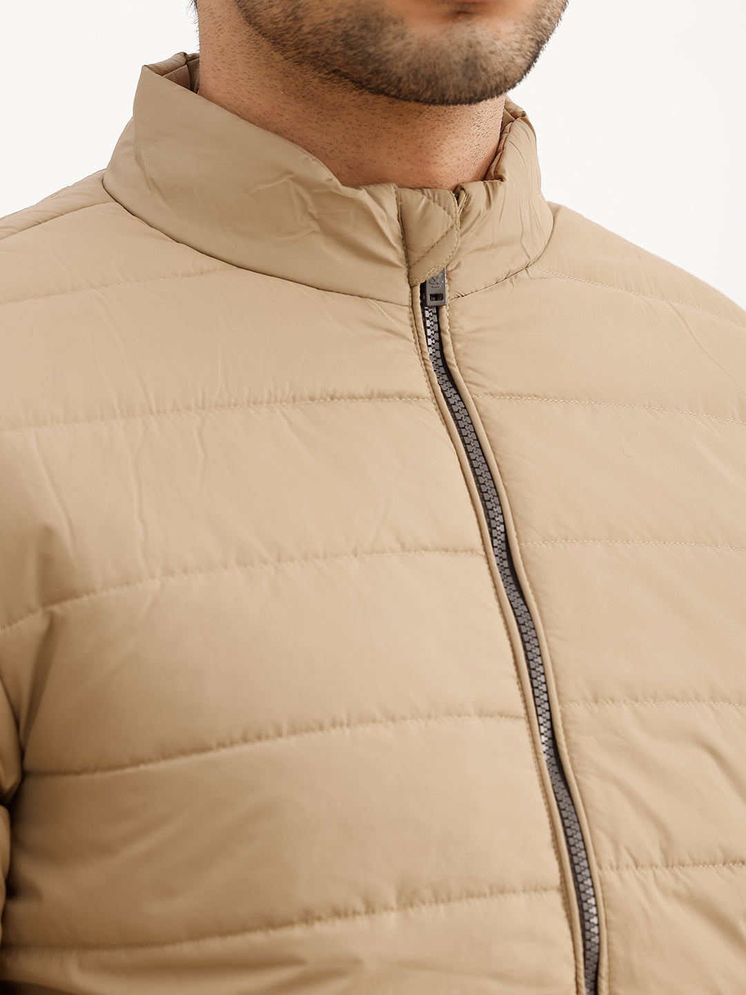 Solid Regular Fit Puffer Jacket | Brown