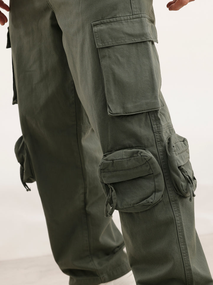 Loose Fit Cargo Trousers  | Olive