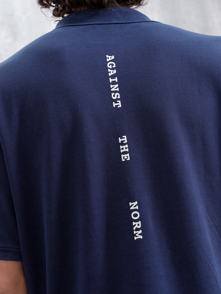 Men Solid Oversized Fit Casual Polo Collar T-shirt | Blue