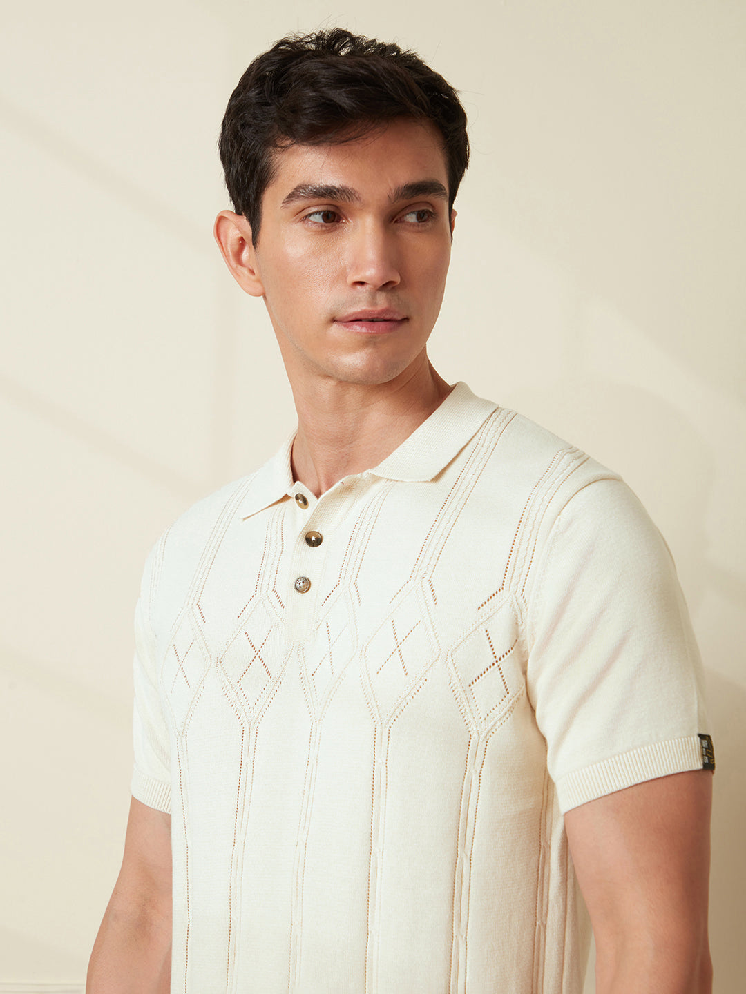 Premium Beige Flat Knit Polo T-Shirt