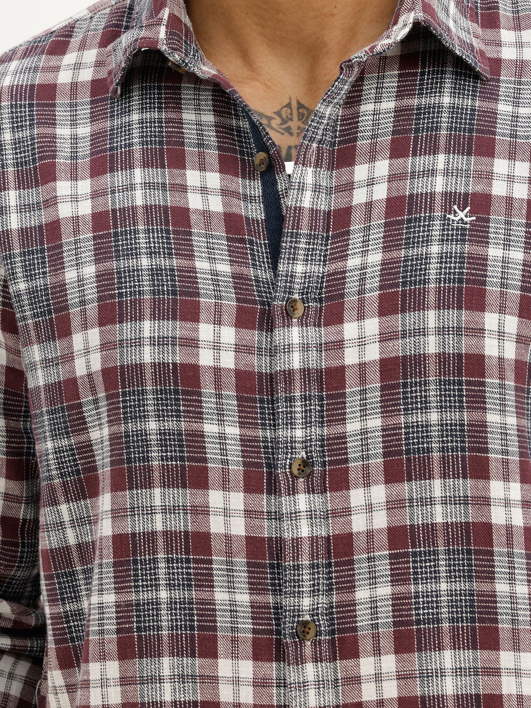 Classic Slim Fit Checkered Shirt | Maroon