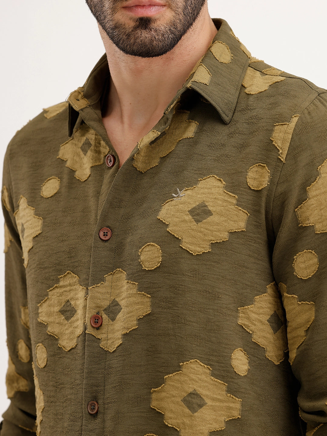 Regular Fit Jaquard AOP Shirt | Green