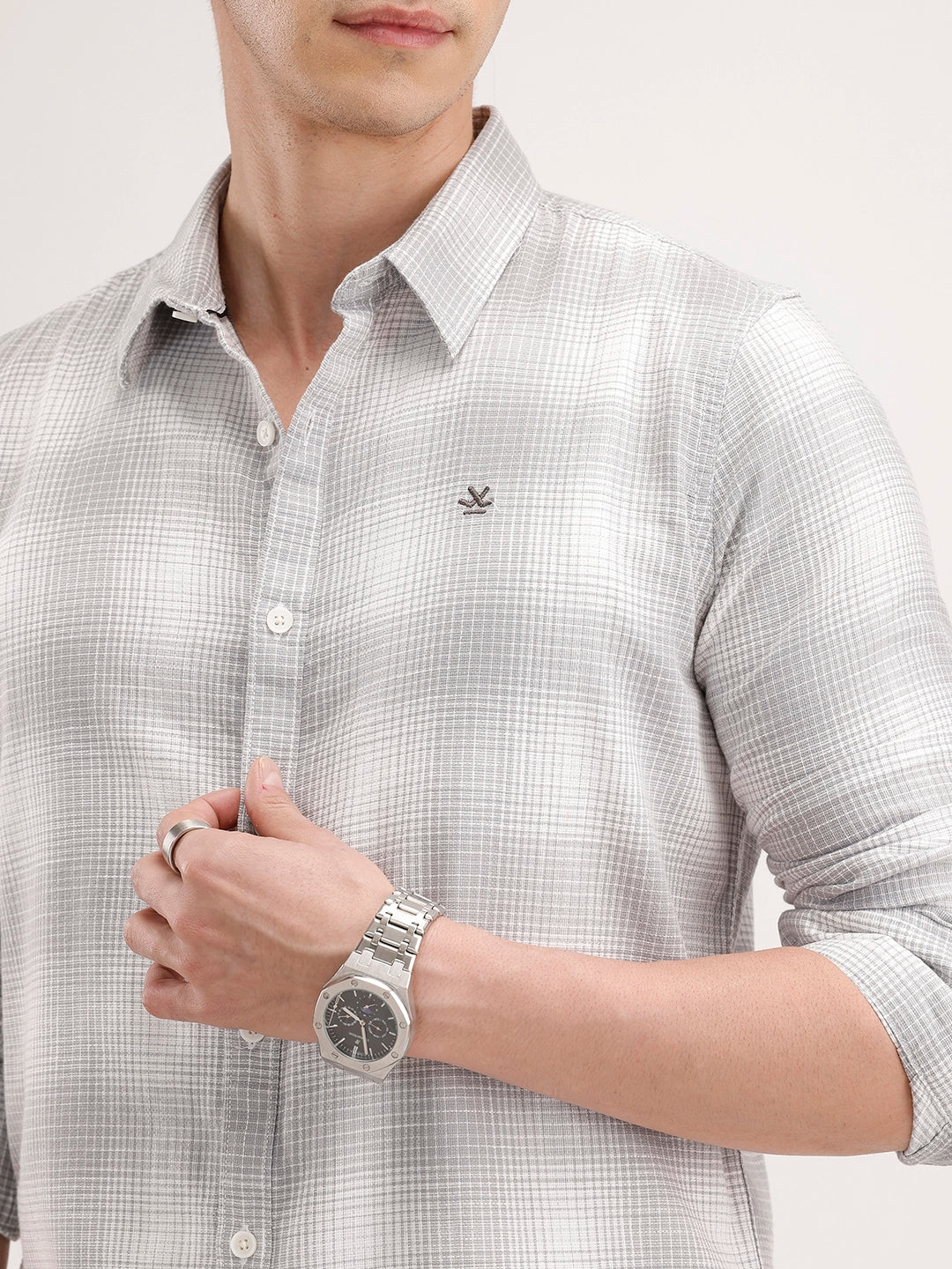 Slim Fit Checkered Shirt | Grey