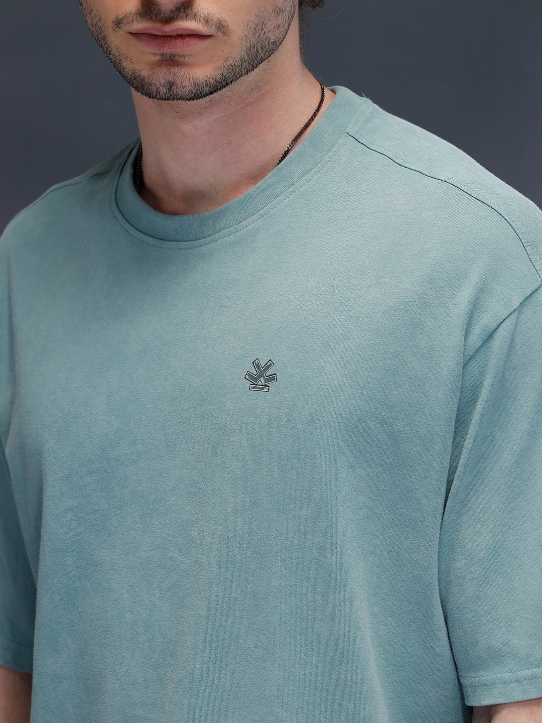 Acid Wash Oversized Fit Tee With Chest Logo & Back Graphic | Green