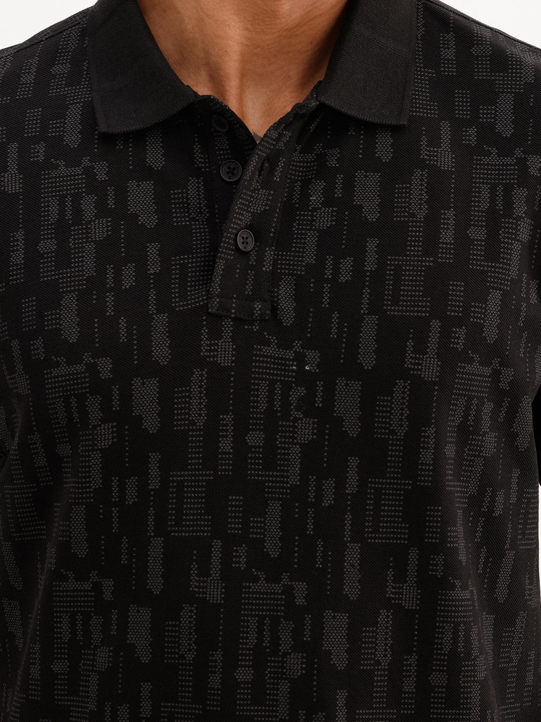 Slim Fit AOP Polo T-Shirt | Black