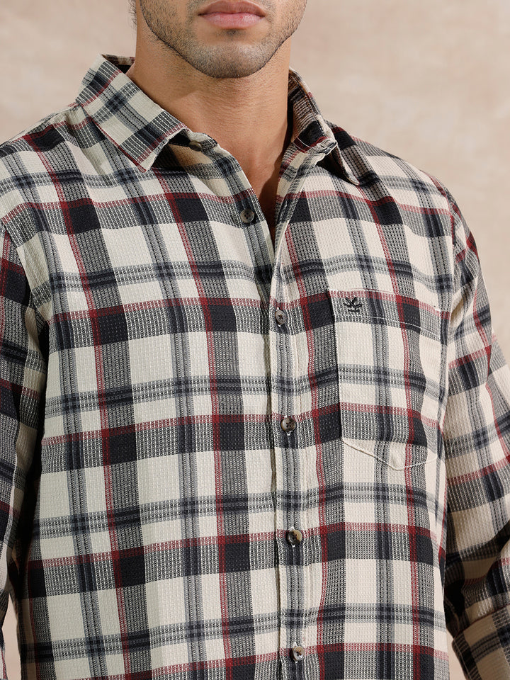 Dobby Textured Checks Regular Fit Shirt | Off White